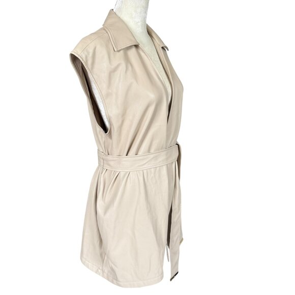 Marc New York knee length beige collared sleeveless belted open jacket vest S - Picture 3 of 11